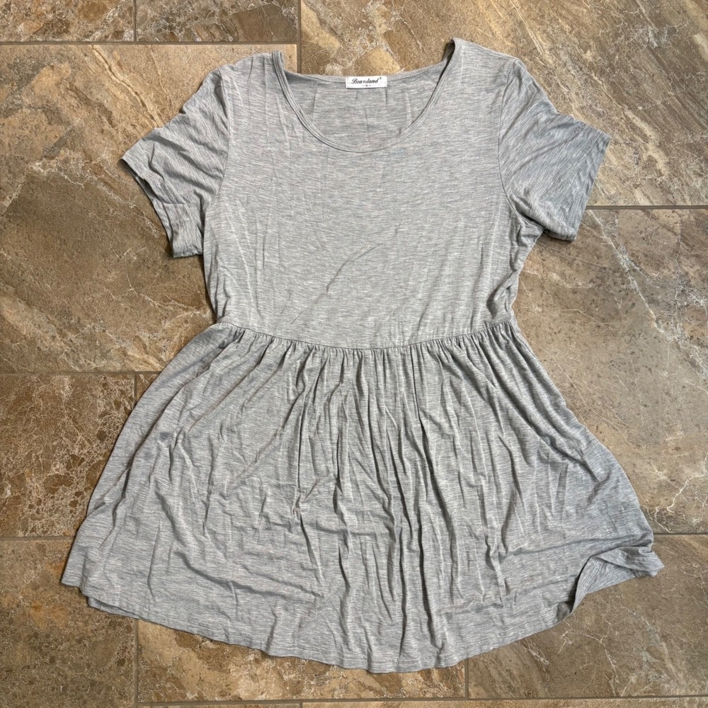 Bearsland Women Gray Short Sleeve Maternity Nursing Babydoll Tunic Top Size M